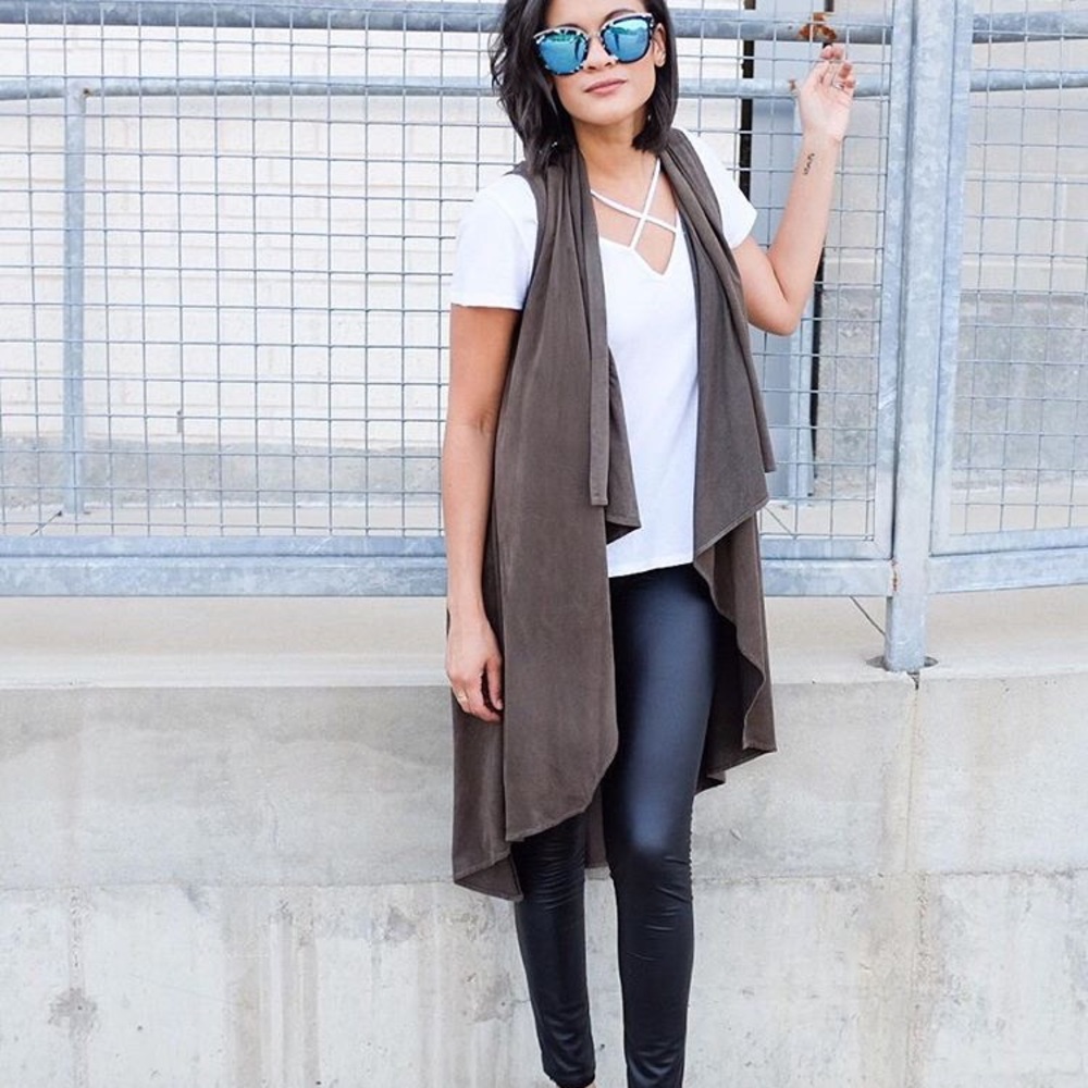 Olive suede tie front vest